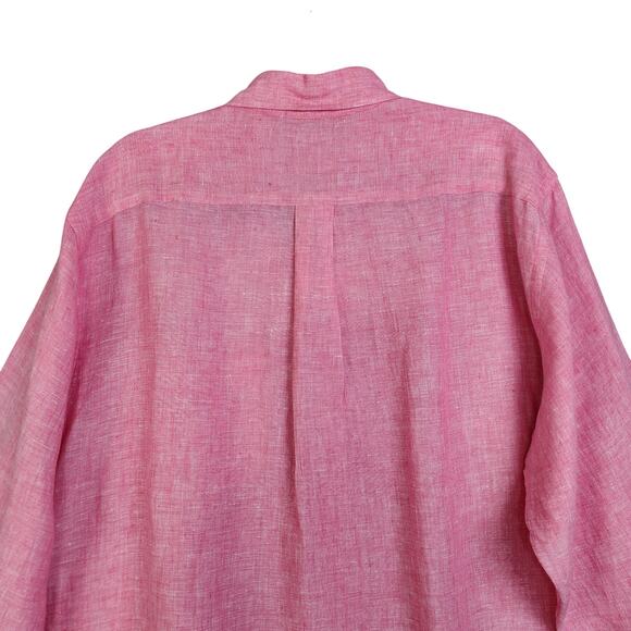 Brooks Brothers Mens 346 The Original Polo Linen Shirt Size Large Pink Button Up - Picture 8 of 12